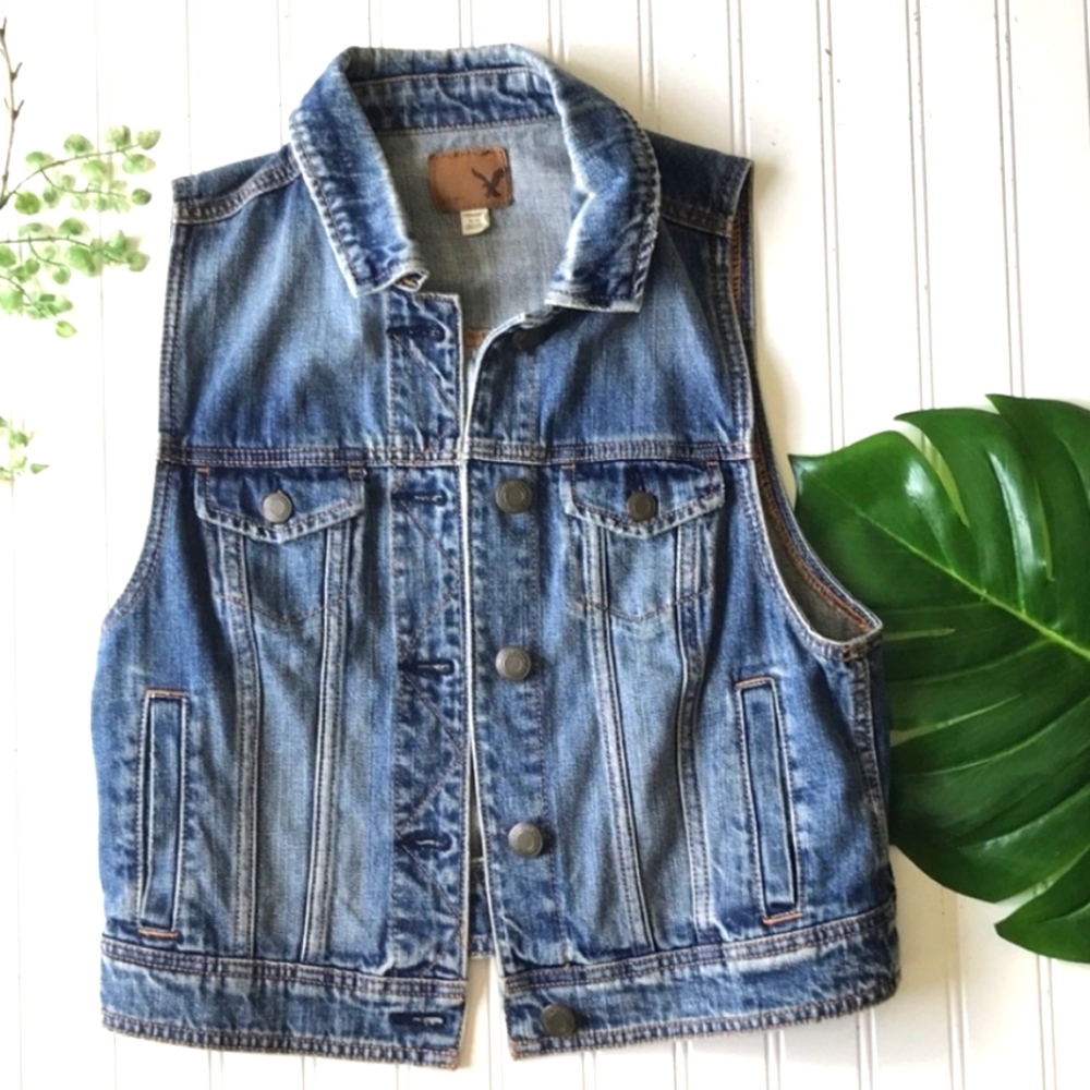 American Eagle Denim Jean Vest - M Blue